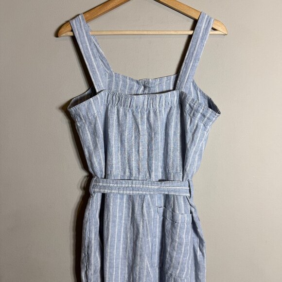 Everlane Linen Striped Button Up Jumpsuit Women's 4 Blue Tie Waist Boho Coastal - Picture 12 of 16
